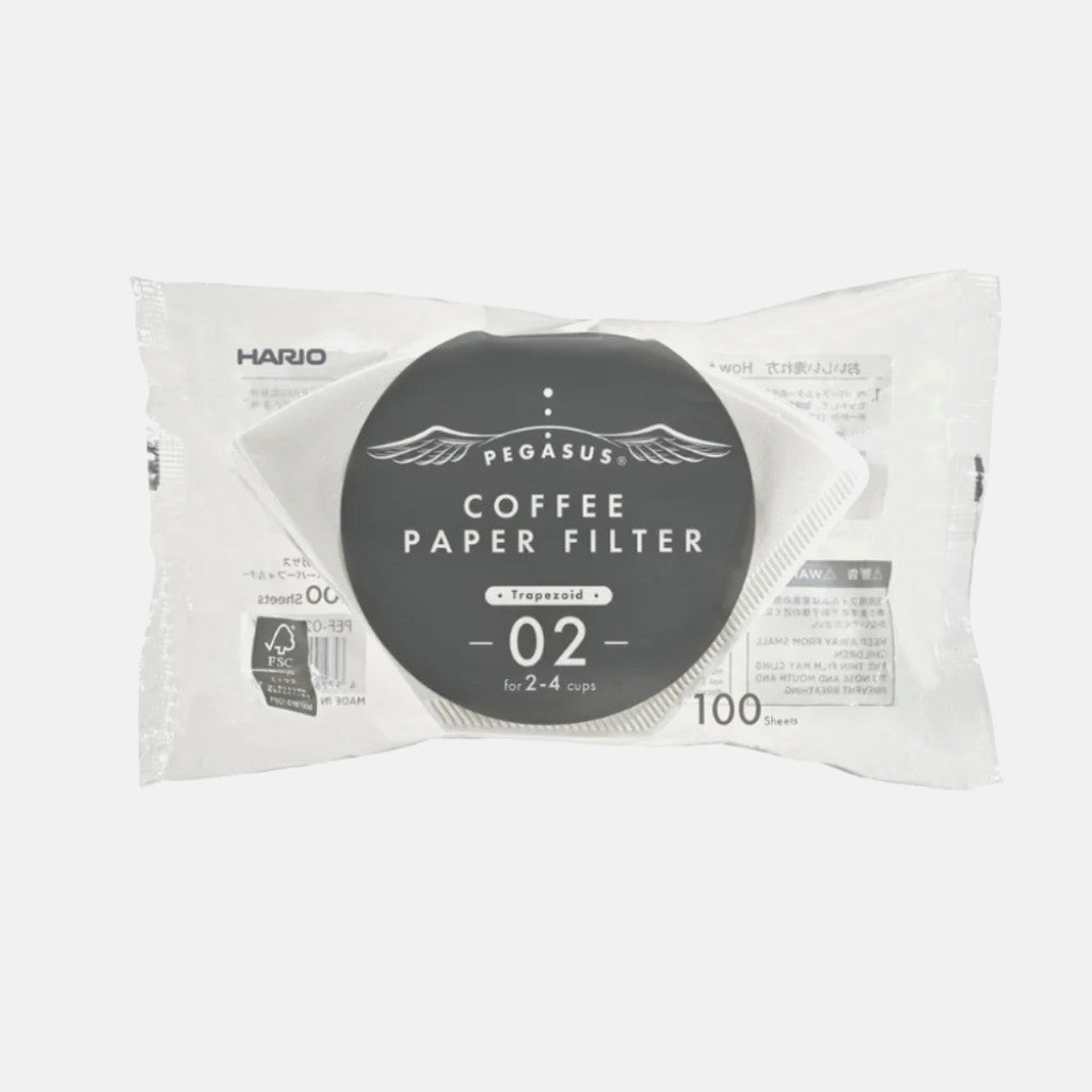 Filtres à Café Hario Pegasus Lot De 100 - Taille 02, Fond Plat, Papier Blanc Oxygéné, Compostables