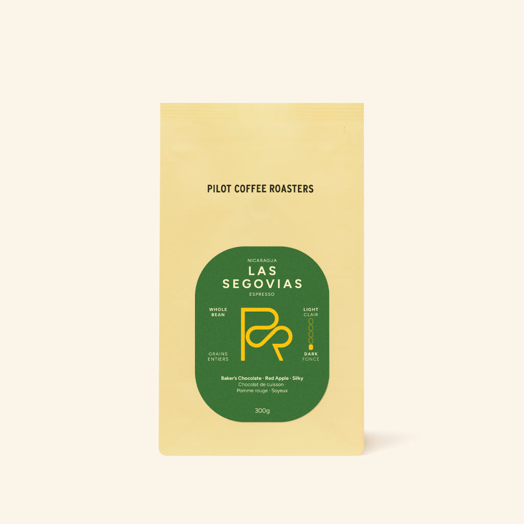Pilot Coffee Roasters Las Segovias coffee package on a beige background